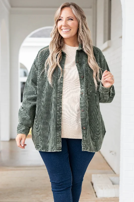 Elegant Comfort Warmhearted Welcomes Shacket, Olive