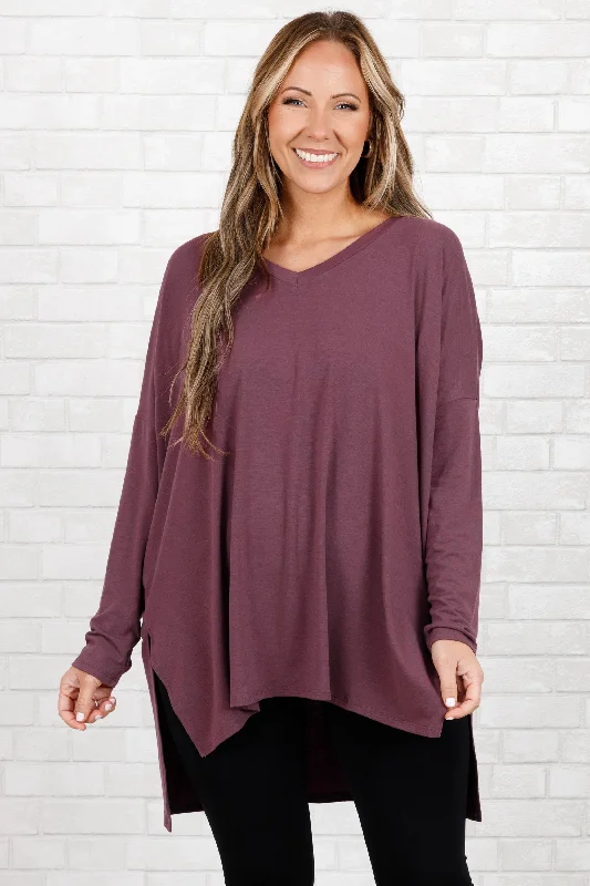 Relaxed Fit Wear What About You Top, Eggplant