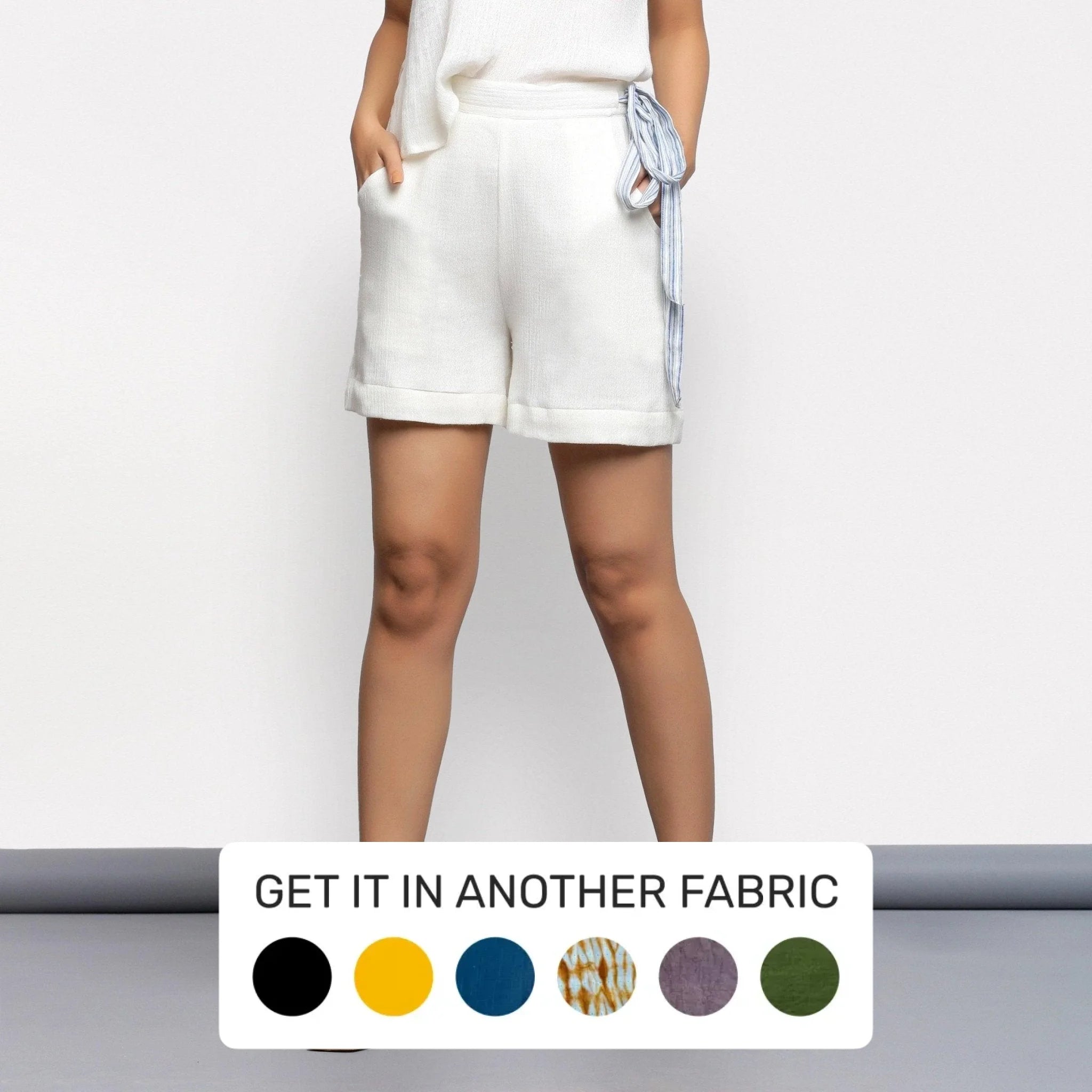 Warm Layers White Crinkled Cotton Elasticated Short Shorts