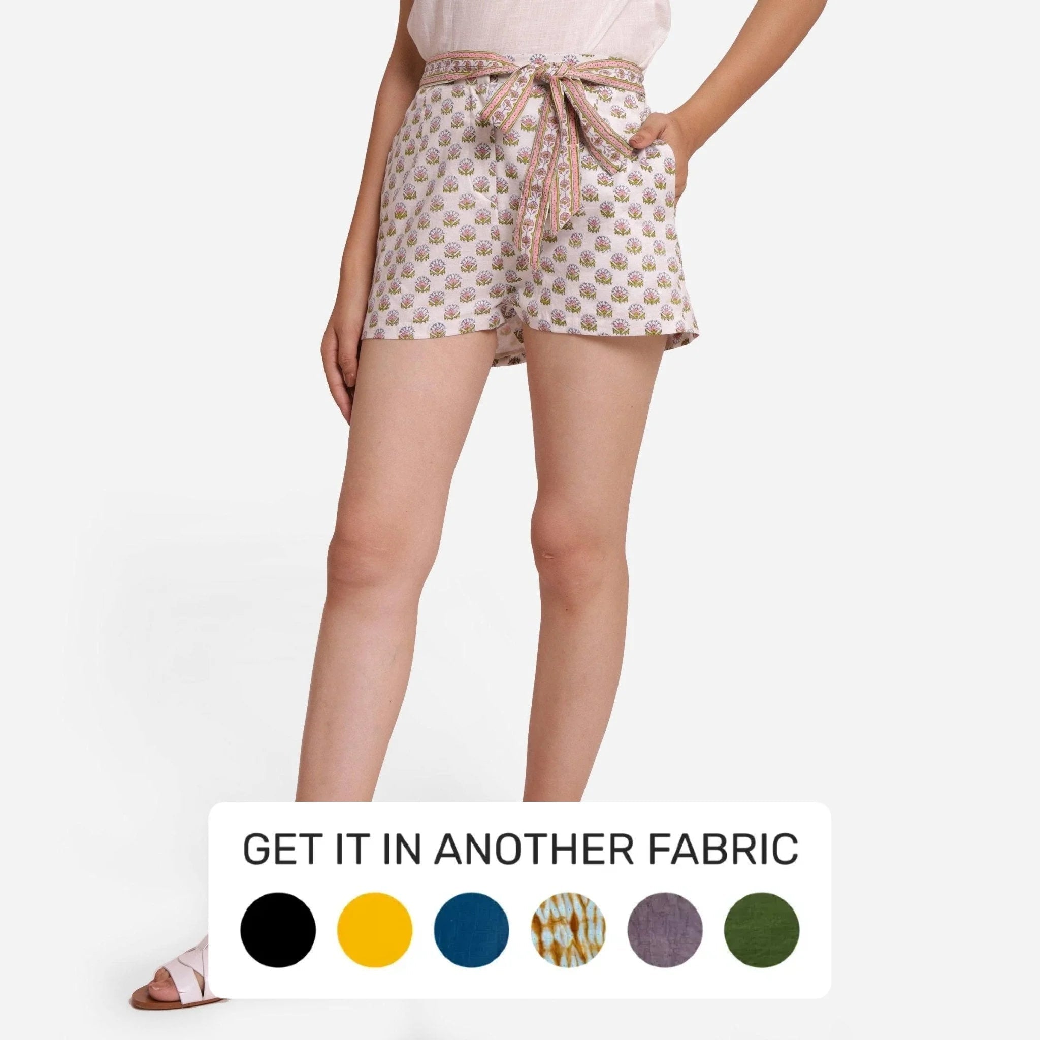 Cozy Vibes White Floral Block Printed Cotton Micro Length Shorts