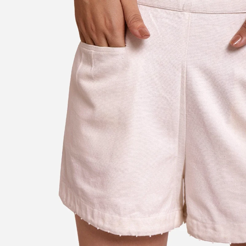 Cozy Layers White Hand Beaded 100% Cotton Short Shorts